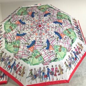 Brighton Compact Umbrella NYC Illustration Red